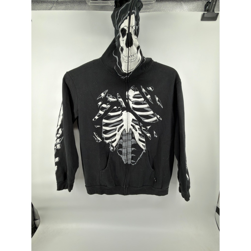 Hybrid Tees Skeleton Hoodie Mens M Black Full Zip Grim Reaper Graphic